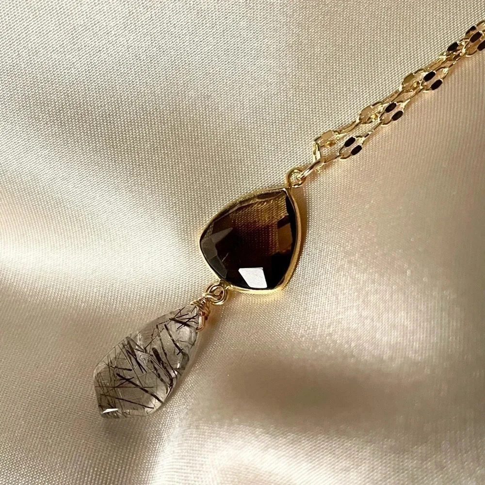 Chocolate Topaz & Rutile Quartz Pendant Necklace - Picture 6 of 9